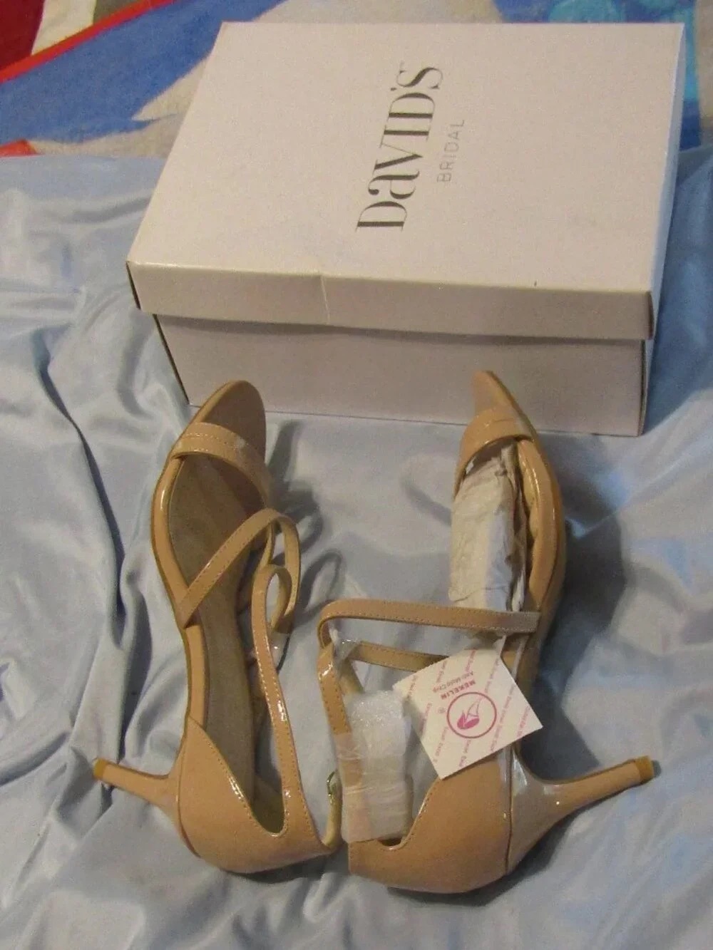 David's Bridal Nude Patent Pointed-Toe Strappy Heels